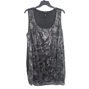 Lane Bryant Black Silver Sequin Floral Rose Sleeveless Mini Dress Tunic Size 28